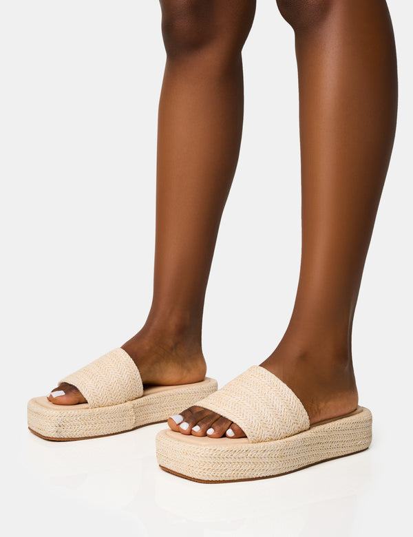 Public Desire Eclipse Natural Raffia Platform Sandals
