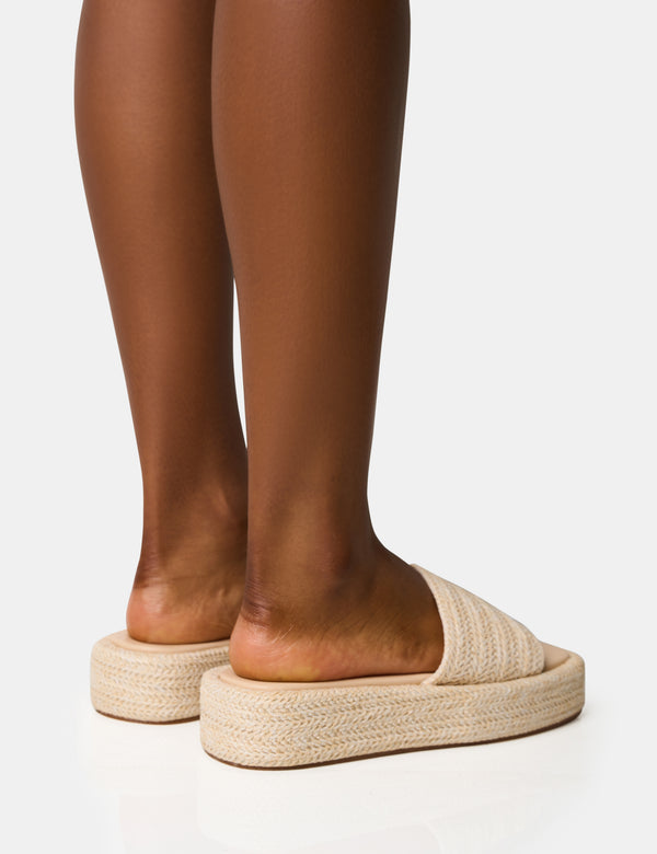 Public Desire Eclipse Natural Raffia Platform Sandals