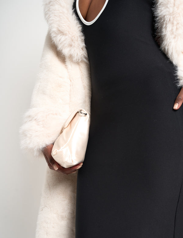 Public Desire Edith Cream Satin Diamante Shoulder Bag