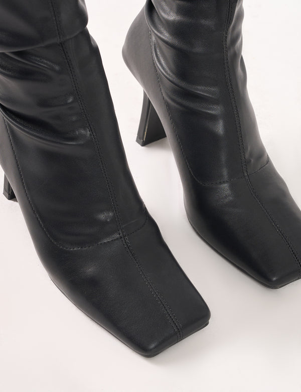 Public Desire Electra Black Square Toe Mid Heeled Over The Knee Boots