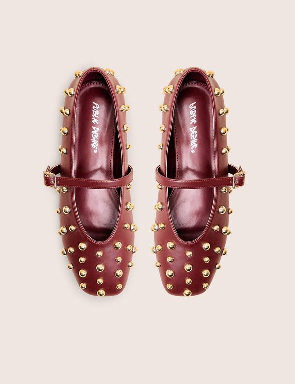 Public Desire Elsie Burgundy Studded Ballerina Flats