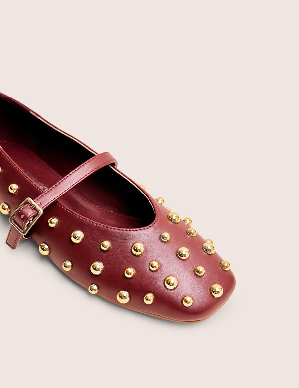 Public Desire Elsie Burgundy Studded Ballerina Flats