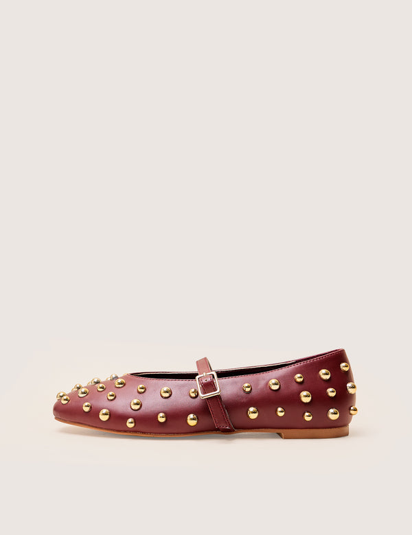 public desire Elsie Burgundy Studded Ballerina Flats