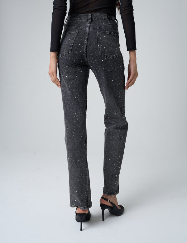 Public Desire Embellished Straight Leg High Waisted Jeans Black