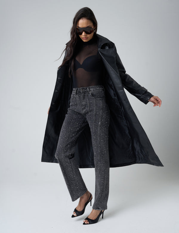 Public Desire Embellished Straight Leg High Waisted Jeans Black