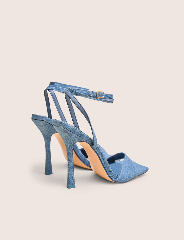 Public Desire Emma Blue Denim Barely There Square Toe High Heels