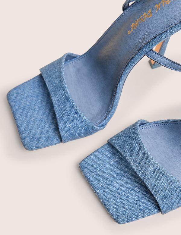 Public Desire Emma Blue Denim Barely There Square Toe High Heels