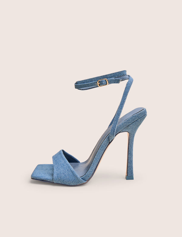 public desire Emma Blue Denim Barely There Square Toe High Heels