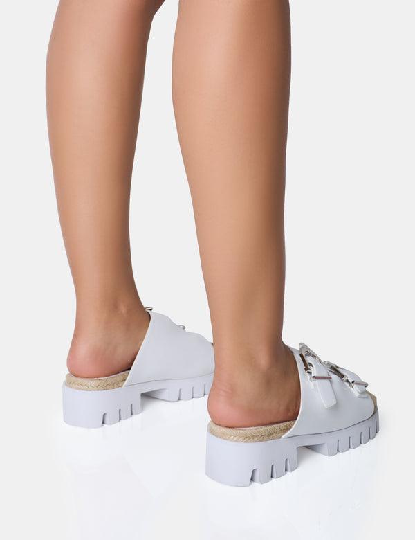 Public Desire Equinox White Chunky Jute Detail Buckle Flatform Sandals