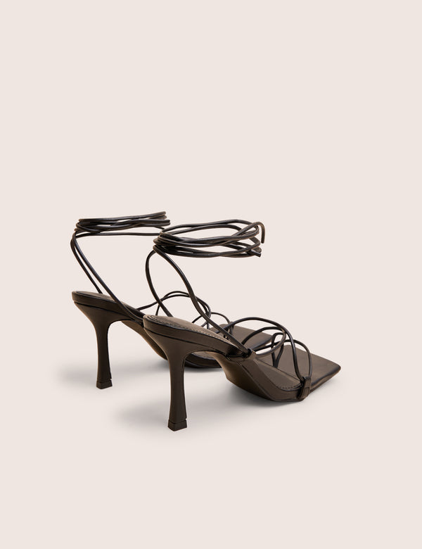 Public Desire Euphoria Black PU Square Toe Lace Up Mid Heels