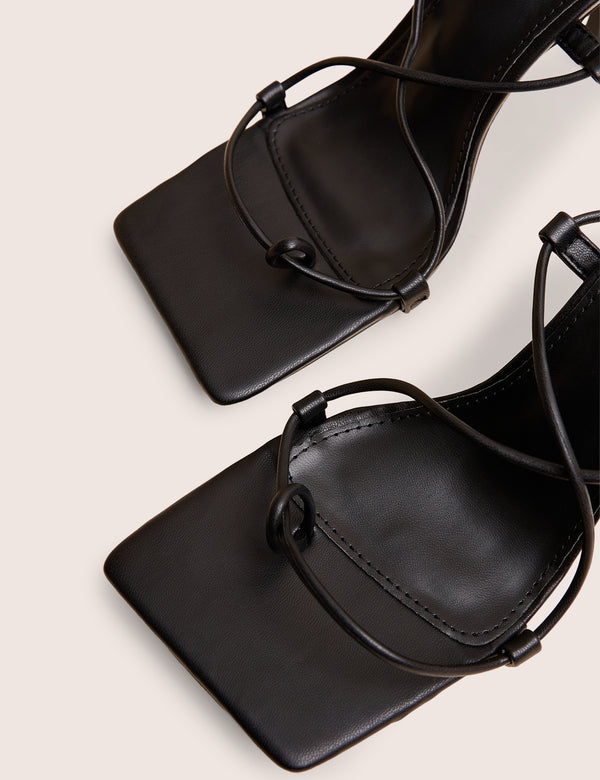 Public Desire Euphoria Black PU Square Toe Lace Up Mid Heels