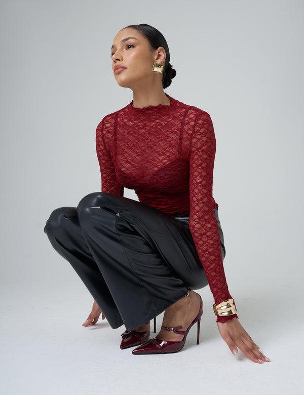 Public Desire Faux Leather Straight Leg Trousers Black