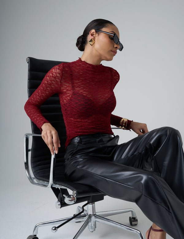 Public Desire Faux Leather Straight Leg Trousers Black