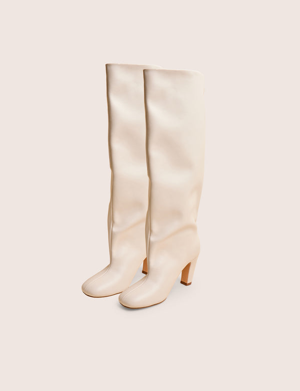 Public Desire Fifth Ave Off White Pu Slouchy Mid Heel Boots