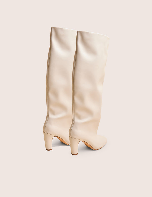 Public Desire Fifth Ave Off White Pu Slouchy Mid Heel Boots