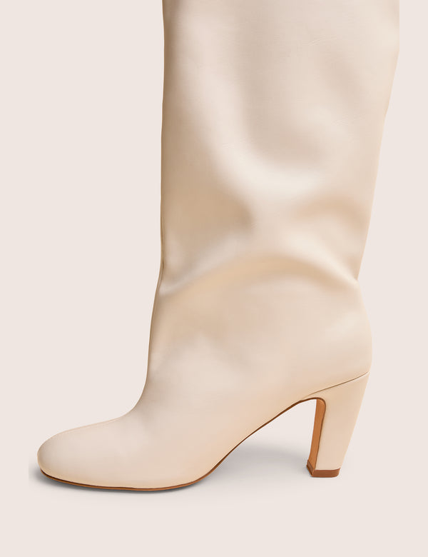 Public Desire Fifth Ave Off White Pu Slouchy Mid Heel Boots