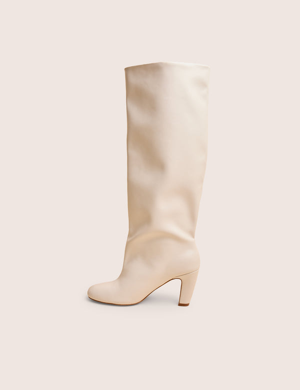 public desire Fifth Ave Off White Pu Slouchy Mid Heel Boots