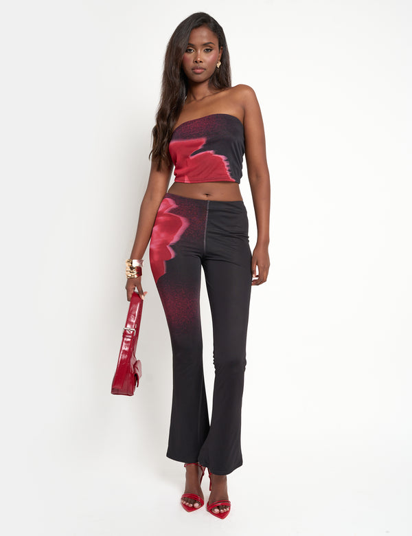 public desire Floral Print Slinky Flared Trousers Black