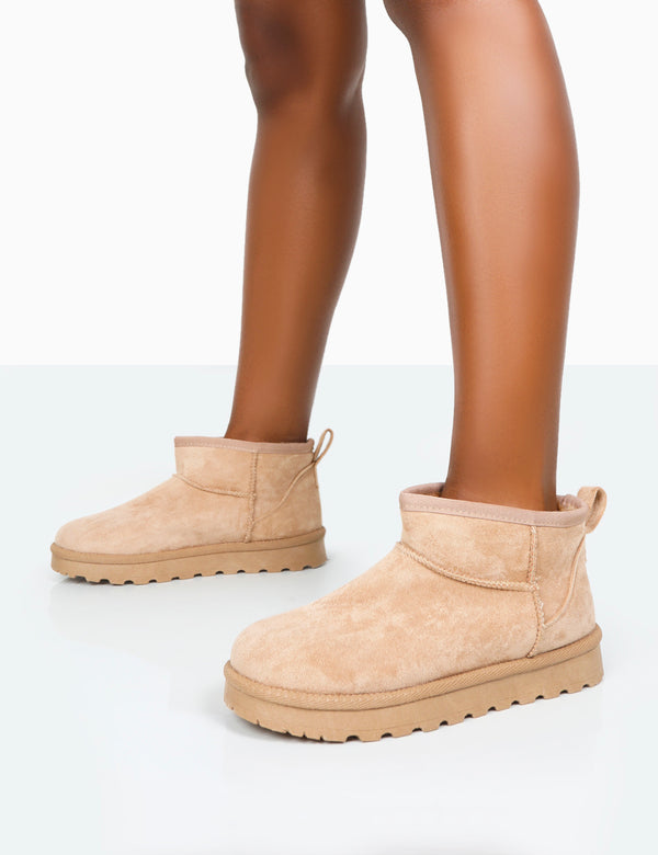 Public Desire Flurry Beige Faux Suede Ultra Mini Ankle Boots