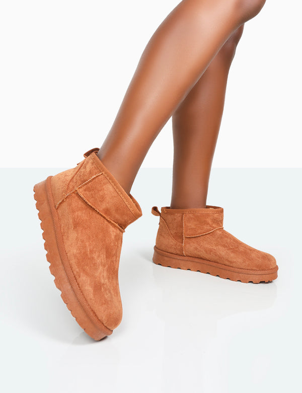 Public Desire Flurry Chestnut Brown Faux Suede Ultra Mini Ankle Boots