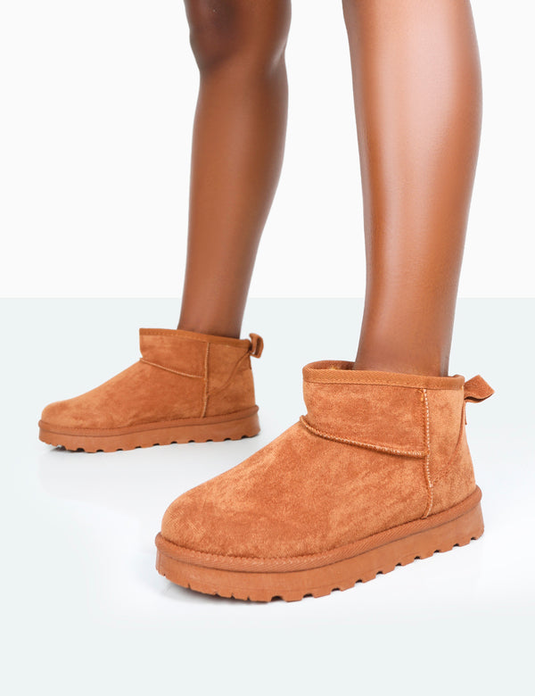 Public Desire Flurry Chestnut Brown Faux Suede Ultra Mini Ankle Boots