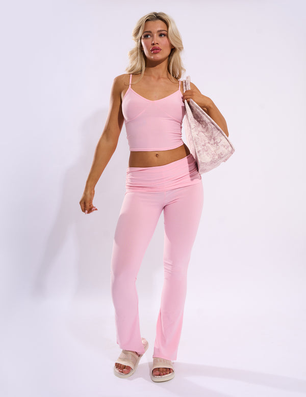 Public Desire Foldover Detail Flared Pant Baby Pink