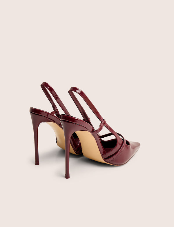 Public Desire Forget Me Not Burgundy Embellished Buckle Detail Sling Back Court Heels