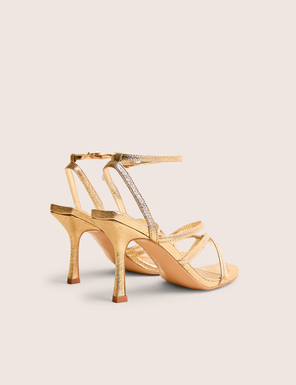 Public Desire Free Spirit Gold Strappy Round Toe Mid Heels