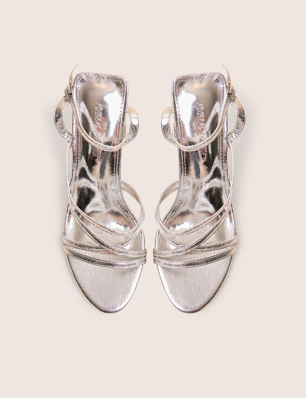 Public Desire Free Spirit Silver Strappy Round Toe Mid Heels