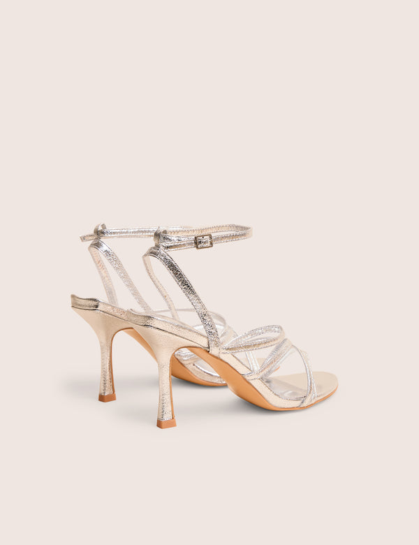 Public Desire Free Spirit Silver Strappy Round Toe Mid Heels