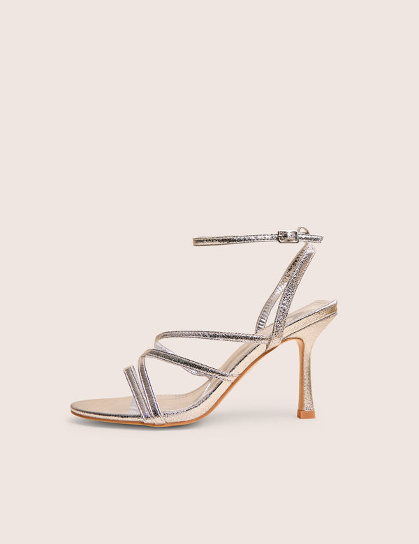 public desire Free Spirit Silver Strappy Round Toe Mid Heels