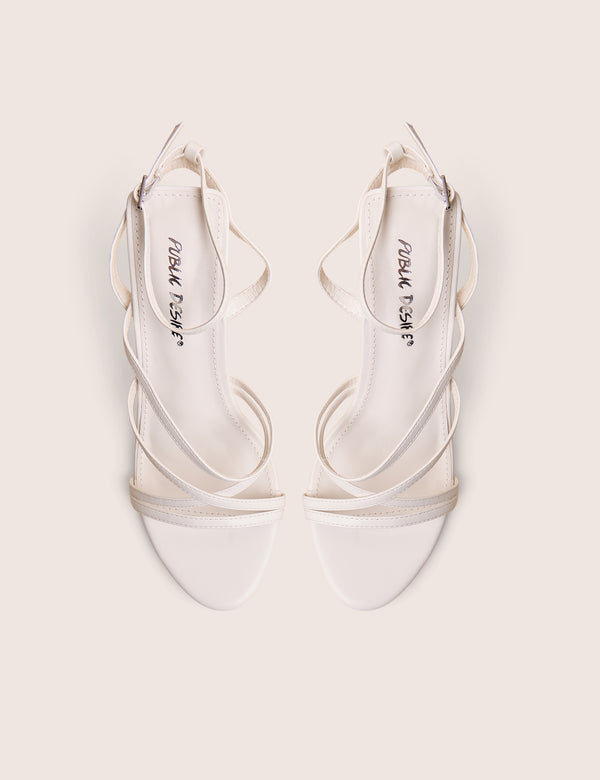 Public Desire Free Spirit White Strappy Round Toe Mid Heels