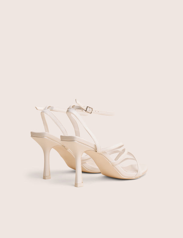 Public Desire Free Spirit White Strappy Round Toe Mid Heels