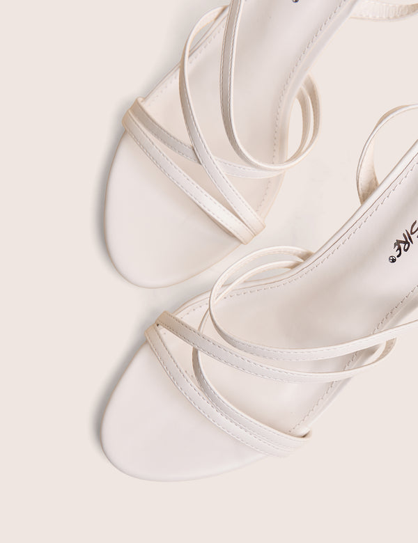 Public Desire Free Spirit White Strappy Round Toe Mid Heels