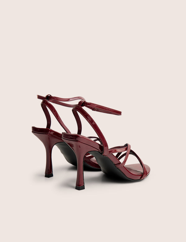 Public Desire Free Spirit Wide Fit Burgundy Strappy Mid Heel