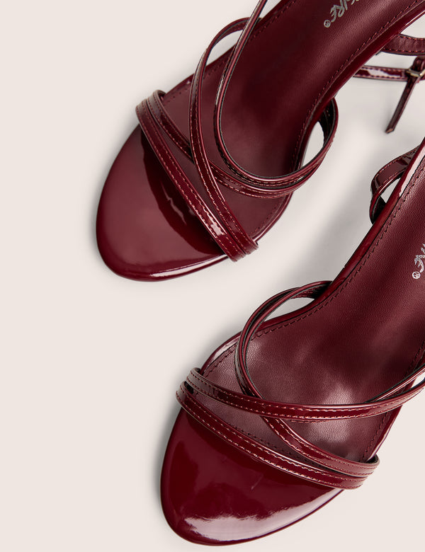 Public Desire Free Spirit Wide Fit Burgundy Strappy Mid Heel