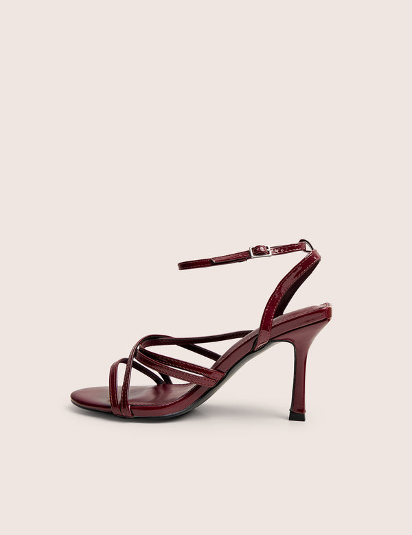 public desire Free Spirit Wide Fit Burgundy Strappy Mid Heel