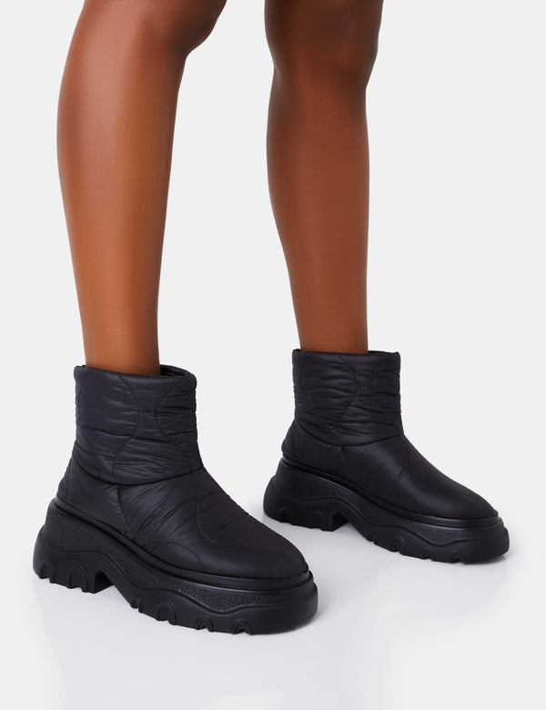 public desire Frostbite Black Nylon Quilted Chunky Sole Ankle Boots public desire Frostbite Black Nylon Quilted Chunky Sole Ankle Boots