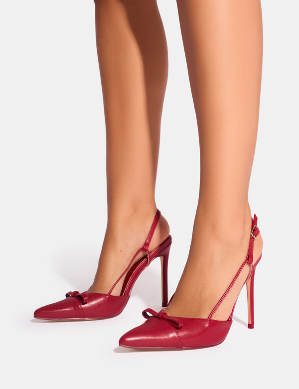 Public Desire Ginni Red Bow Detail Sling Back Court Heels