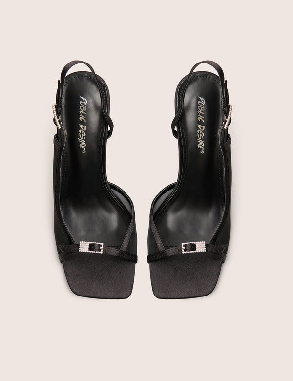 Public Desire Grattitude Black Strappy Square Toe Stiletto Heels