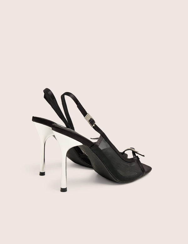 Public Desire Grattitude Black Strappy Square Toe Stiletto Heels
