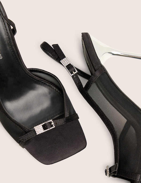 Public Desire Grattitude Black Strappy Square Toe Stiletto Heels