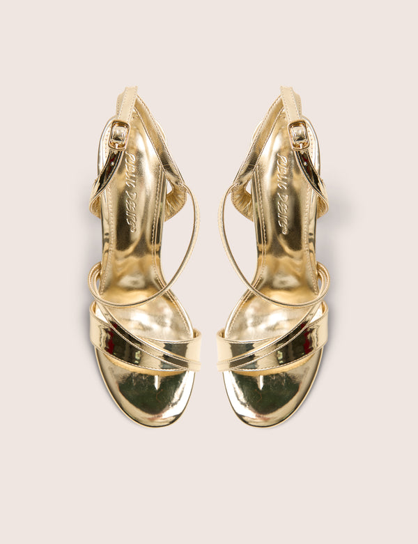 Public Desire Grove Gold Metallic Round Toe Block Heels