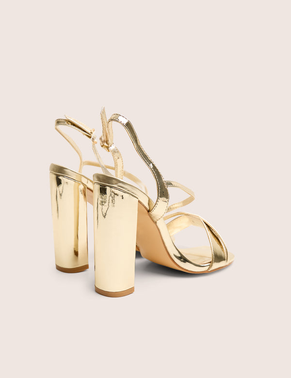 Public Desire Grove Gold Metallic Round Toe Block Heels