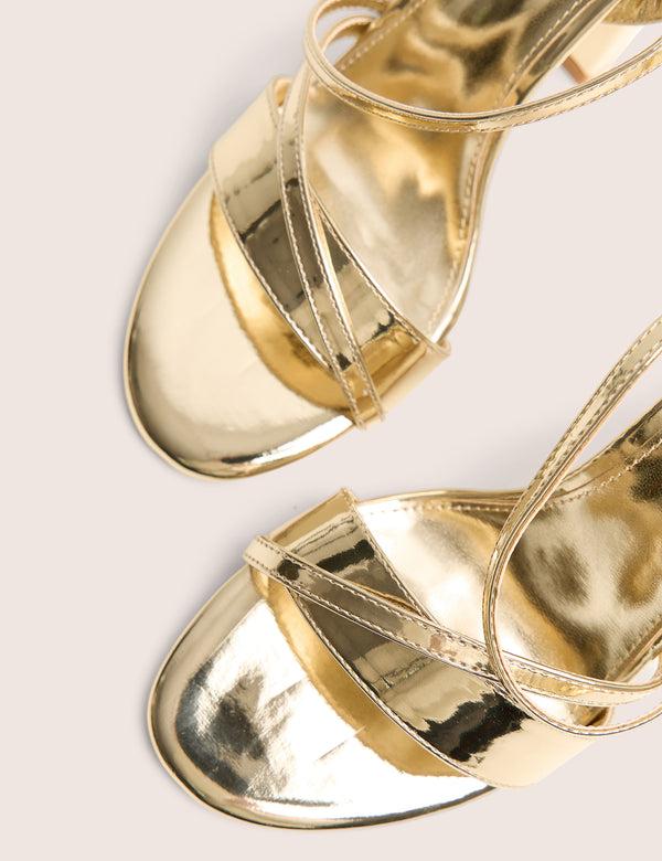 Public Desire Grove Gold Metallic Round Toe Block Heels