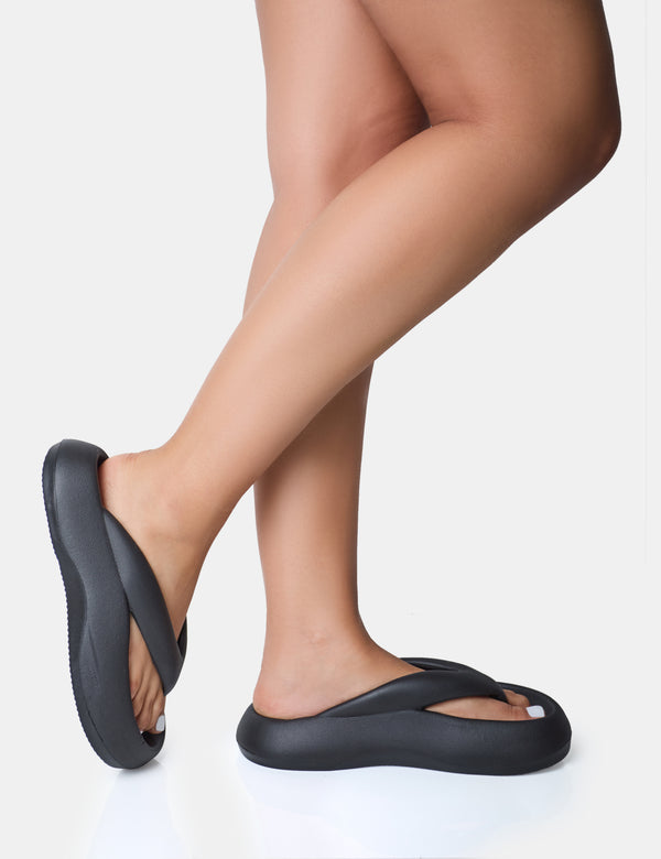 Public Desire Guilty Black Chunky Toe Post Slider Sandals