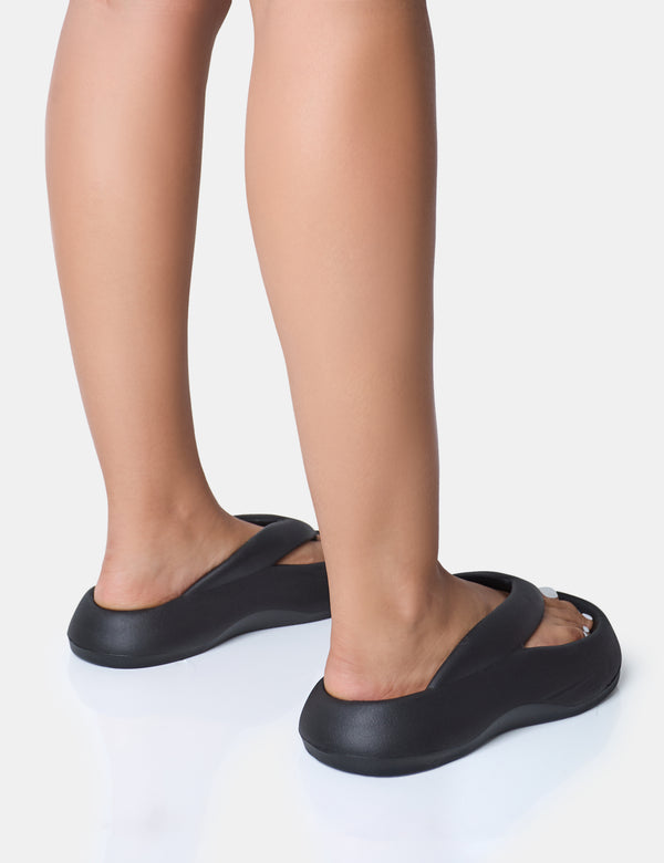 Public Desire Guilty Black Chunky Toe Post Slider Sandals