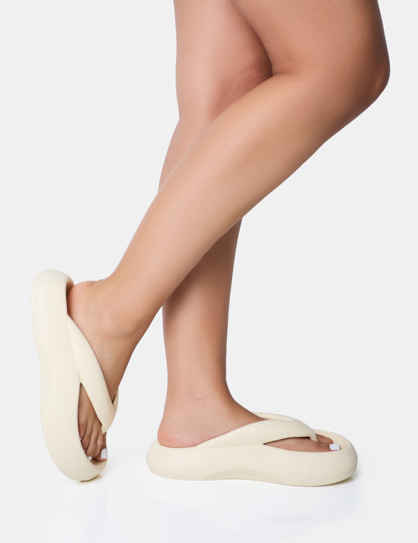 Public Desire Guilty Cream Chunky Toe Post Slider Sandals