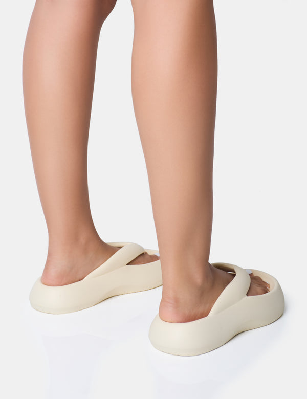 Public Desire Guilty Cream Chunky Toe Post Slider Sandals