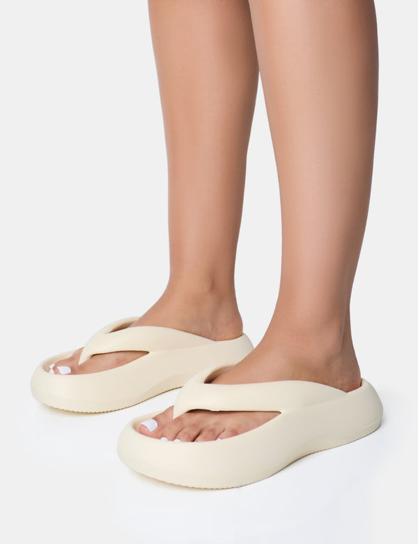 Public Desire Guilty Cream Chunky Toe Post Slider Sandals